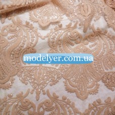 Ткань Сетка с пайетками корона (персиковый)